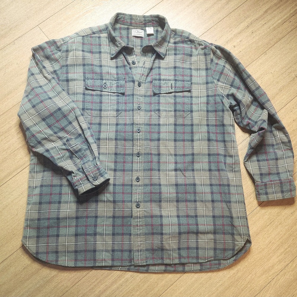 Vtg L.L. Bean Men's Plaid Flannel Shirt Flap Pockets Heavy Duty 2XL Tall